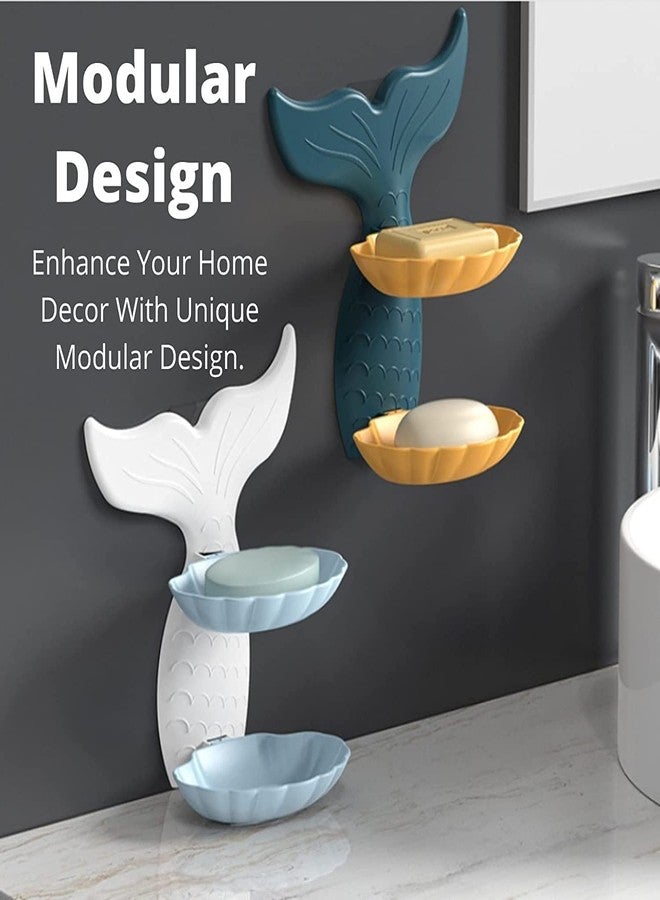 XANTHIC Mermaid Fish Shape Double Layer Soap Holder, Draining Tray Self Adhesive Wall-Mounted,Looks Very Elegant(Pack of 1) - Image 3